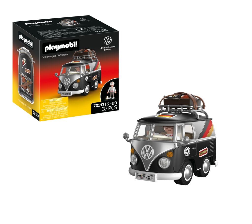 PLAYMOBIL Volkswagen T1 Camper Kultiger Retro‑Camper mit Sportausrüstung, Dachgepäckträger & Stickerbogen