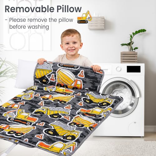 Image of Viviland Toddler Nap Mat with Pillow and Minky Dot Blanket, Excavator