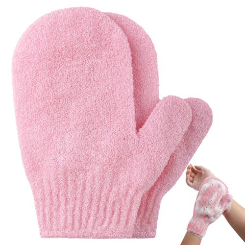 2pcs Exfoliating Gloves Exfoliating Wash Gloves Shower Scrub Gloves Away Ingrown Hair and Dead Skin for Shower Spa Massage and Dead Skin Cell Remover Loofah - Pink