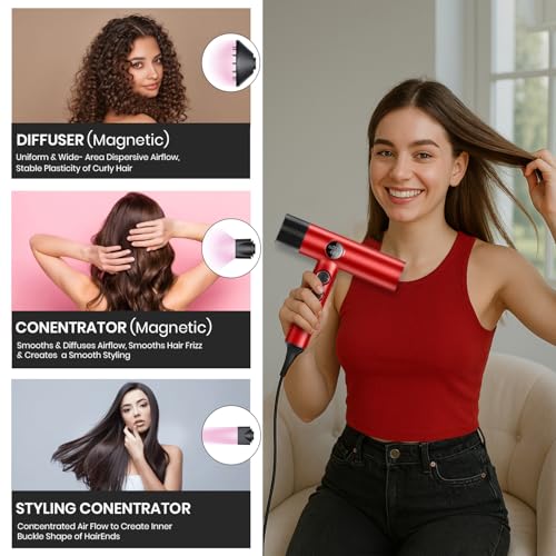 Image of VGR V-401 Professional Salon Series Hair Dryer | 110000 RPM BLDC Motor with 40 Speed & Temp Settings, Cool Shot, Magnetic Nozzles, LED Display (Red,1900W)