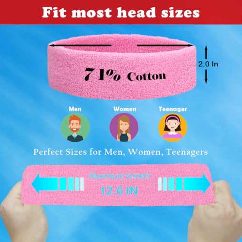 Image of Sweatbands Sports Headbands for Men & Women - 3 Pack Moisture Wicking Cotton Headband for Tennis, Basketball, Running, Gym - Sweat Band