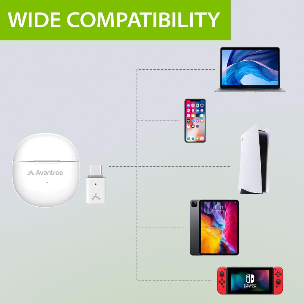 Avantree Reverb Écouteurs sans Fil pour PC, PS5, PS4 & Ordinateurs avec clé USB C & Adaptateur USB, Bluetooth Casque avec Micro antibruit pour des appels clairs, aptX Adaptive pour Faible Latence