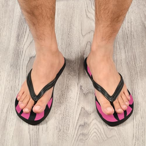 Black Wavy Stripes Pink Flip Flop Beach Summer Casual Sandal for Women & Men Shower Shoes 208619184