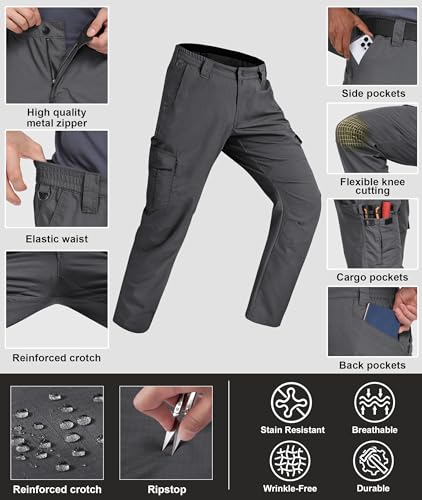 Zoofly Cargo Hose Für Männer Stretch Multi Taschen Arbeitshosen Mann Elastisch Funktionshose Herren Leichte Dunkelgrau 32Wx32L