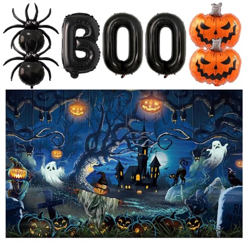 Carnival Background Cloth Carnival Horror Festival Atmosphere Party Decoration Horror Ghost Pumpkin Spider Theme Suitable for Photography Party Indoor and Outdoor Supplies 180x110cm