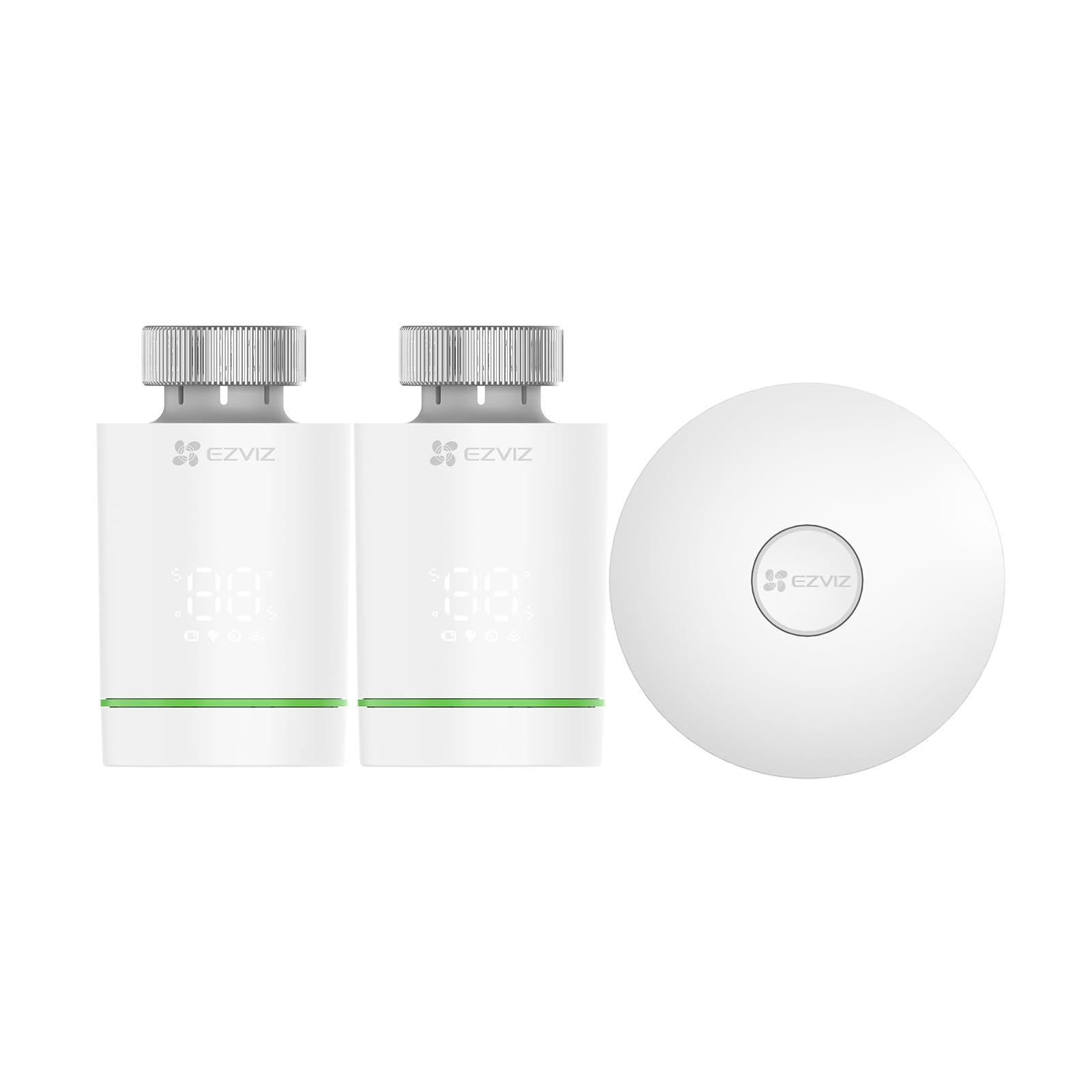 EZVIZ Válvulas Termostaticas WiFi Inteligente, Kit de 2 Termostatos de Radiador con A3 Puerta de Casa, Control de Calefacción Energética Eficiente, DIY Instalación, Automatización del hogar, T55 Kit
