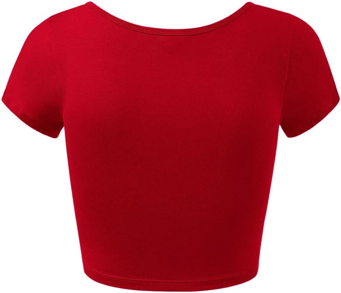 Women's Cotton Crop Tops Short Sleeve Scoop Neck Stretchy Casual Shirt - Image 3