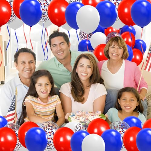 Image of Red White and Blue Balloons,65Pcs Red and Blue Latex Balloons for 4th Of July Patriotic Balloon Graduation Birthday Party Decorations