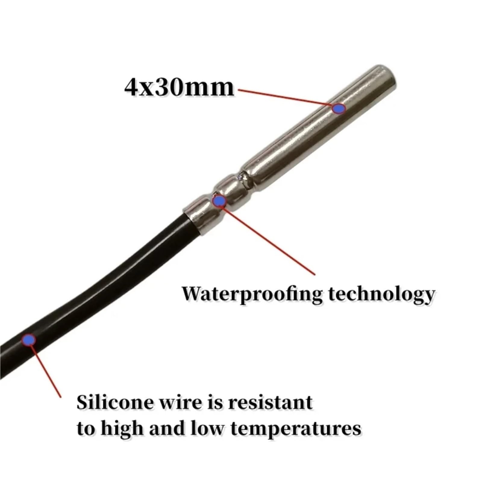 Podwójny tor wodoodporny czujnik temperatury 10K 4x30mm drut silikonowy Odporność na temperaturę 200 stopni B3950 1% L25CM