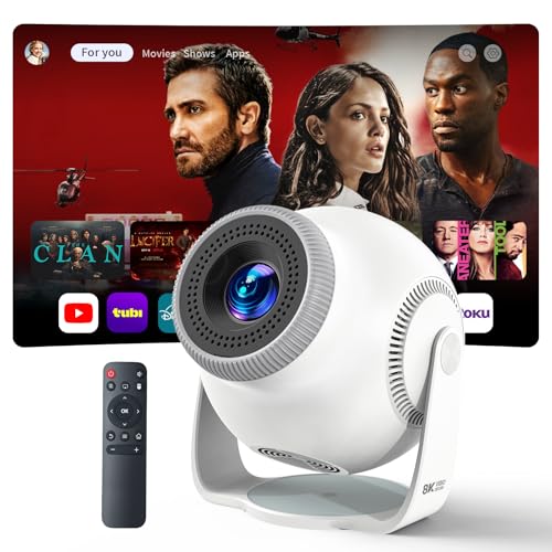Trunera Smart Mini Projector with WiFi 6 and Bluetooth 5.4, Android 14 OS with Built-in Apps, 270°...