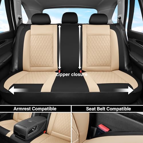 Image of Coverado Universal Leather Seat Covers Full Set for 5 Seats - Waterproof, Durable All-Weather Protector for SUV, Pickup Truck, Sedan, Black&Beige