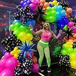 185Pcs Neon Balloons Arch Garland Kit with Glow in the Dark Balloons, Neon Balloons Arch Kit for Back to 80s 90s DISCO Birthday Party Decorations, Let's Glow Party, Rock Roll Party Supplies - Image 5
