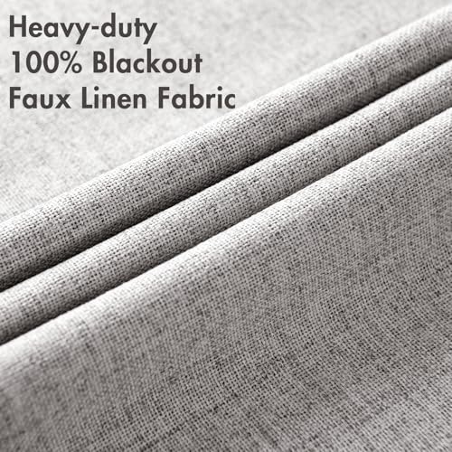 Image of MIULEE Linen Texture Curtains for Bedroom Solid 100% Blackout Thermal Insulated Light Gray Curtains Grommet Room Darkening Drapes for Living Room 52x63 Inch (2 Panels)