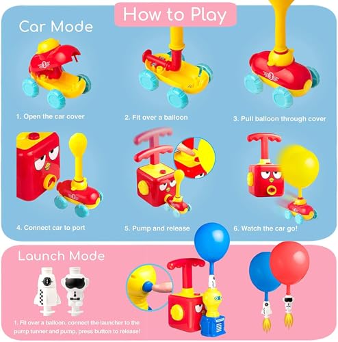 Image of PLUSPOINT Balloon Powered Cars Balloon Launcher Toy Set, Creative Inflatable Balloon Pump Racing Car Intelligence Education Preschool Children's Toys. (Balloon Launcher) (Multicolour)