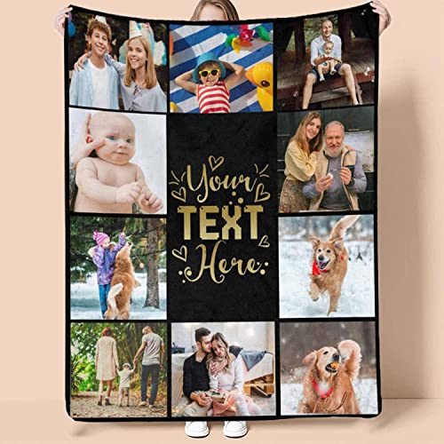 Custom Blanket Memorial Gift with Photo Text: Made in USA, Flannel Personalized Throw Blanket Using My Own Pictures for Christmas Family Mom Dad Dog Sisters Friends Besties Aunts Wife- 5 Sizes