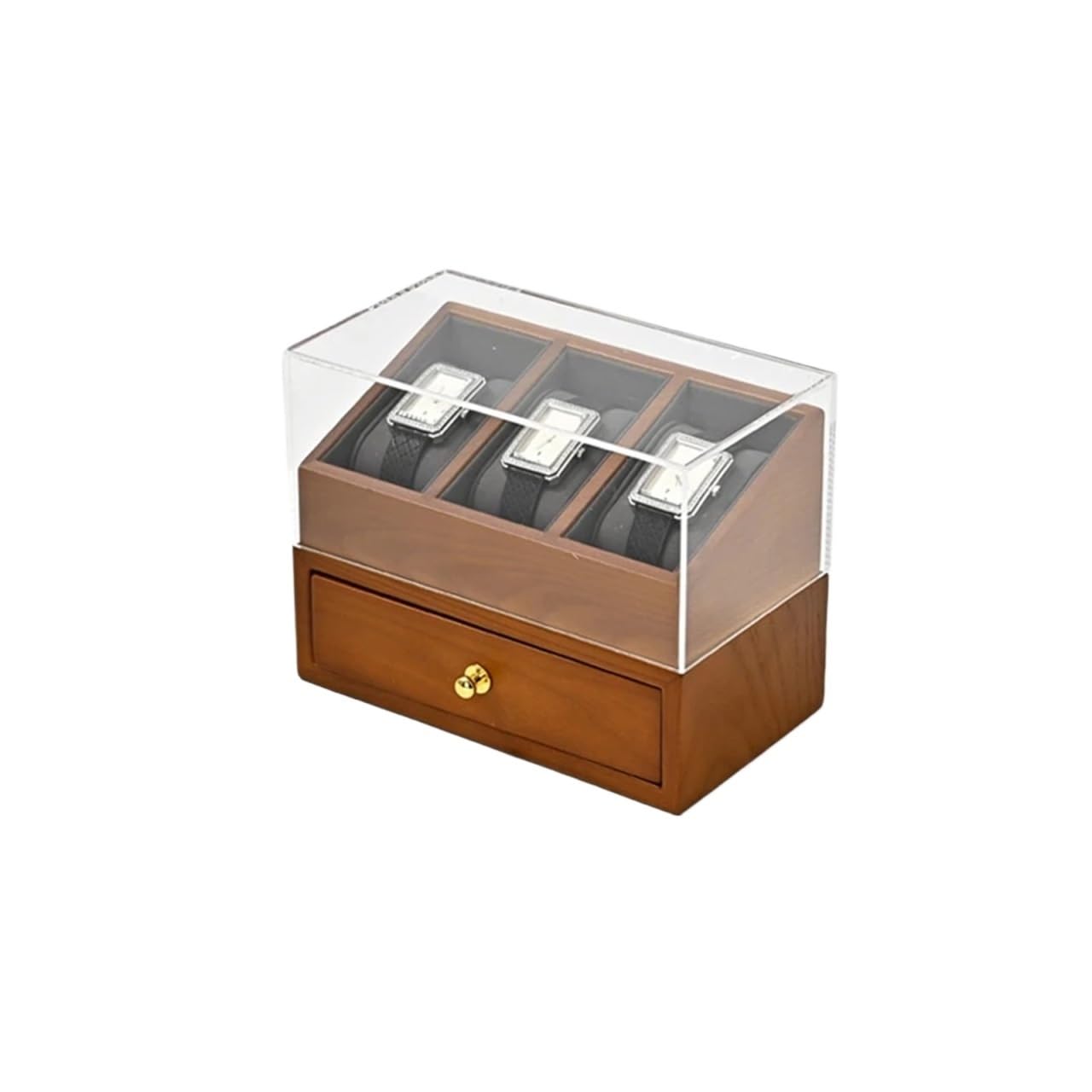 Caja De Relojes De Madera Maciza Caja de reloj madera 3 rejillas, organizador joyas doble capa, almacenamiento muñeca, cubierta a prueba polvo, relojes