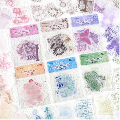 Large Vintage Aesthetic Background Stickers for Journaling and Scrapbooking, 96pcs Translucent Vellumn Paper Decorative Stickers for Junk Journal Supplies, Collage Crafts Arts, Tidal Series