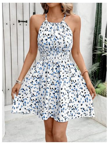 Image of Floerns Women's Summer Sleeveless Halter Dress Allover Print Cami Short Dress