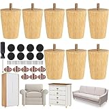TURSTIN 8 Pieces Furniture Legs 3 Inches Round Solid Wood Furniture Feet Couch Legs Sofa Legs Replacement Legs for Armchair, Cabinet, Chair, Dresser or Home DIY Projects, Natural Wood