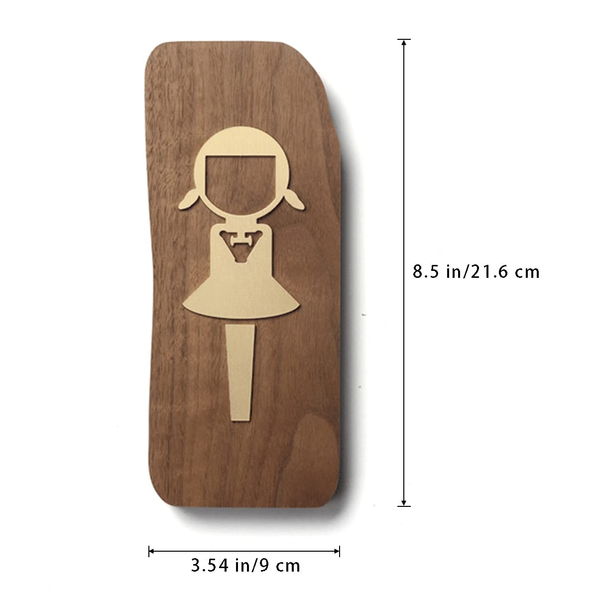 Juego de letreros for baño, figuras de niño y niña, latón nogal, paquete de 2