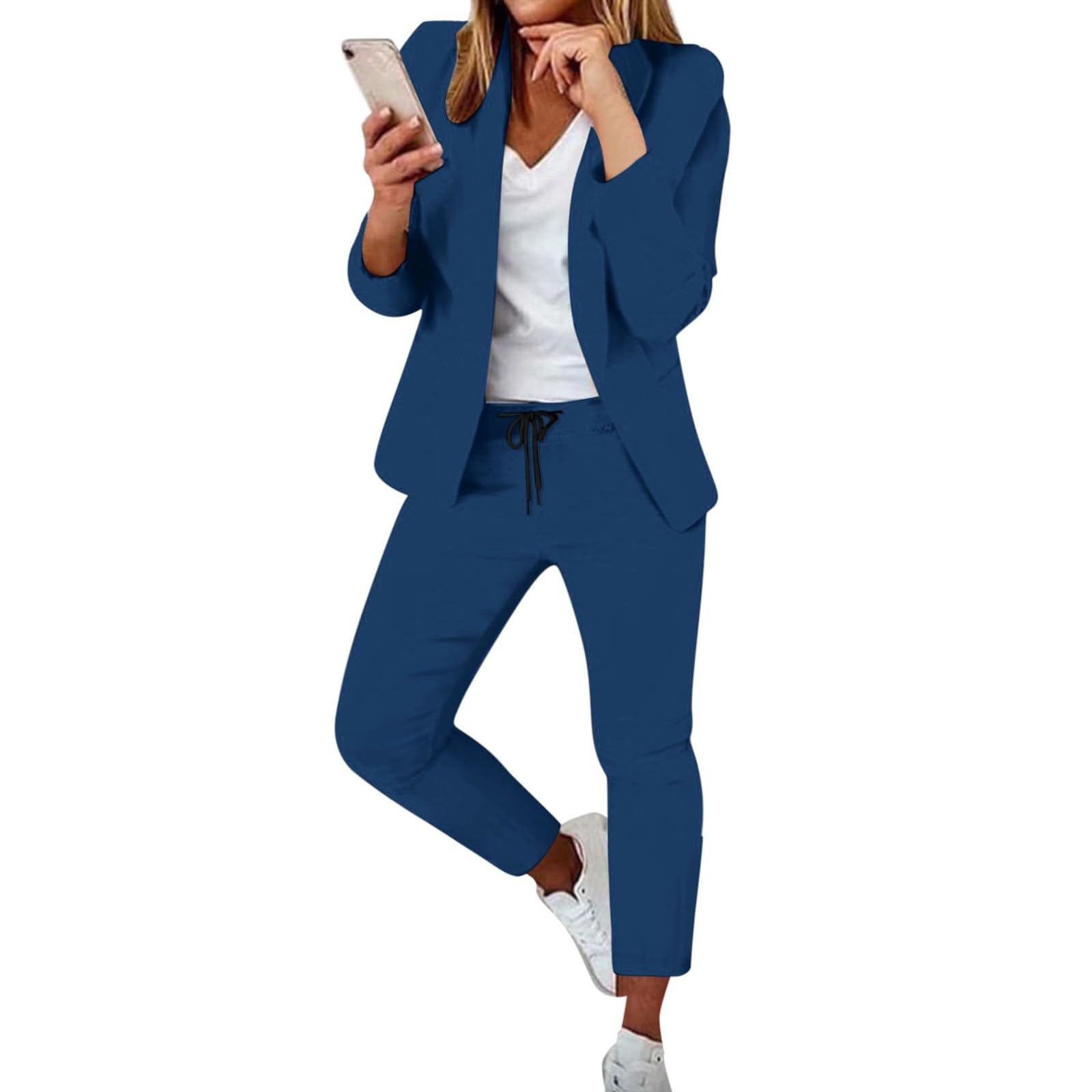 Tailleur Donna da Lavoro Eleganti Tailleur Cerimonia 2 Pezzi Curvy Set Blazer a Maniche Lunghe Bottone Aperto Davanti Colletto Pantalone Giacche Cappotti Slim Fit da Ufficio Per Business E Matrimoni