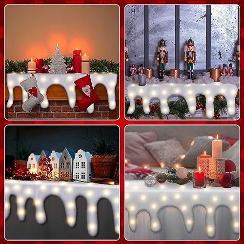 Manta de nieve de Navidad LED de 59x16 pulgadas con carámbanos y luz cálida decorativa 6