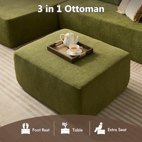 Image of HOOOWOOO Cloud Sectional Couch for Living Room,Modular Sectional Sofa No Assembly,Matching Ottoman(Green)