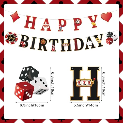 Image of Casino Happy Birthday Banner Casino Theme Birthday Decorations Poker Game Party Banners Garland for Las Vegas Themed Poker Game Night 21st Birthday Party Supplies