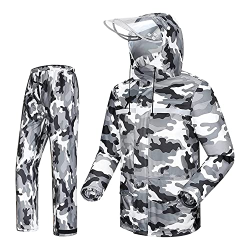 Image of AllExtreme Reusable Two-Piece Raincoat With Transparent Face Shield Detachable Hood Two Pockets Carry Pouch Waterproof Buttoned Rain Jacket