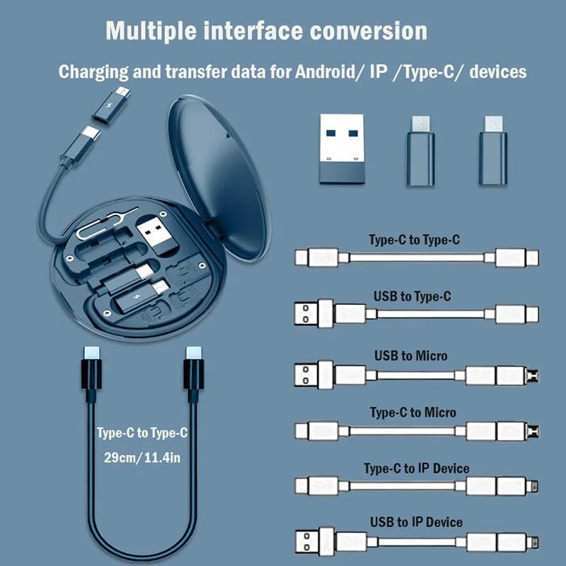 Image of All in one 60W USB Fast Charging Travel Data Cable Set Multifunctional Conversion Head Portable Multi-Type Charging Connector USB TypeC Adapter Sim Storage with Sim Eject Pin and mobile stand