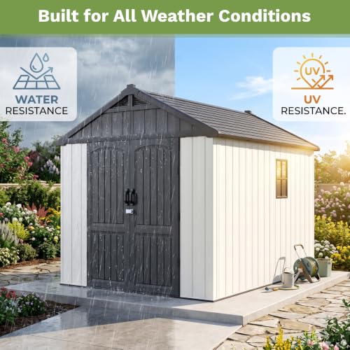 Image of Greesum 8x10 FT Resin Outdoor Storage Shed with Floor, Beige