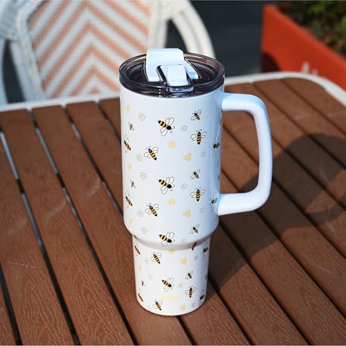 YOME 40oz Blue Bee Tumbler with Handle and Flip Straw | Stainless Steel Insulated Cute Water Bottle | Keeps Drinks Cold | Dishwasher Safe | Cupholder Friendly | Gift Gym Travel Yoga by YOME - Used condition - Image 2