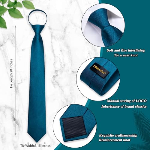 Image of DiBanGu Mens Zipper Tie Silk Pre-Tied Necktie with Gift Box | Jacquard Woven,Paisley Solid Plaid Pattern,6PCS with Pocket Square,Cufflinks and Lapel Pin,for Wedding Party Formal Business