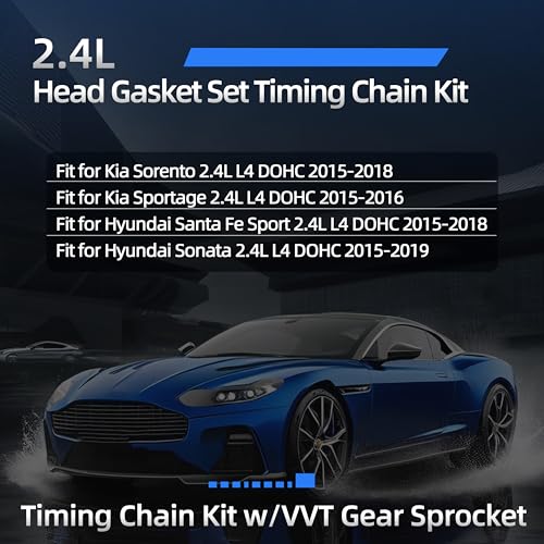 Image of Head Gasket Set+Timing Chain Kit with Intake Exhaust VVT Gear Sprocket, for Hyundai Sonata /Santa Fe Sport 2015-2019, for Kia Sorento /Sportage 2015-2018, 2.4L L4, 223112GGB0, 24350-2G750