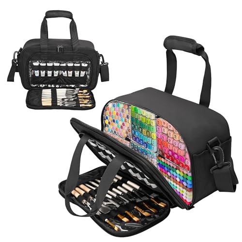 Image of Marker Organizer Case with Shoulder Strap for 180-300 Markers, Large Marker Organizer Bag with Detachable Divider for Adults, Marker Travel Holder Case Bag for Various Markers, Black