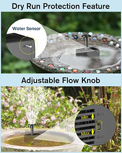 Nfesolar Solar Water Fountain Pump, 5.5W Solar Power Bird Bath Fountains With 1500Mah Battery Backup, 4Ft Tubing 16.4Ft Cable, 92.5 Gph Solar Pond Pump For Garden Pool Water Feature Yard Fish Tank #TOP5