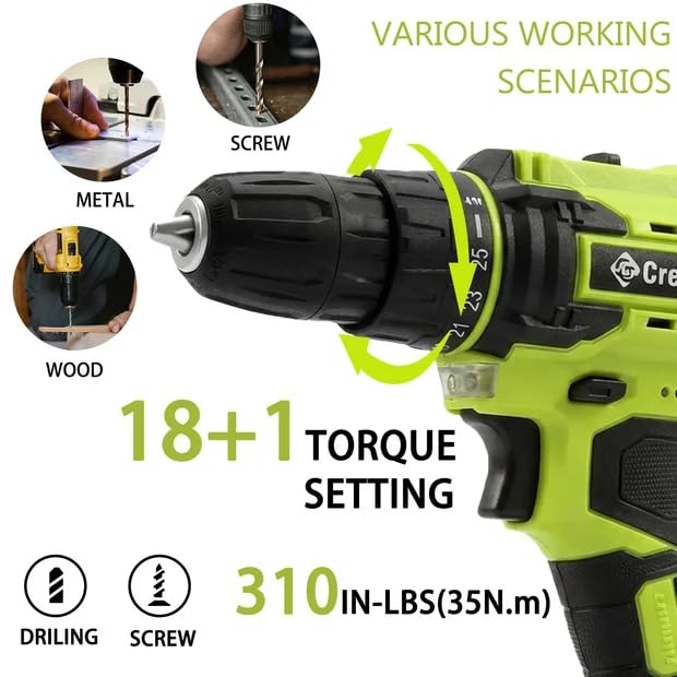 Image of Cordless Drill Set 21v Power Drill Cordless With Battery & Charger, 84pcs Accessories Electric Drills Variable Speed, 3 /8 inch Keyless Chuck (Green)