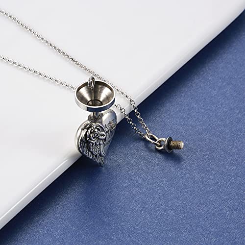 Sterling Silver Angel Wing Heart Urn Pendant Necklace For Ashes - A piece of my heart is in heaven Memorial Keepsake Cremation Jewelry2