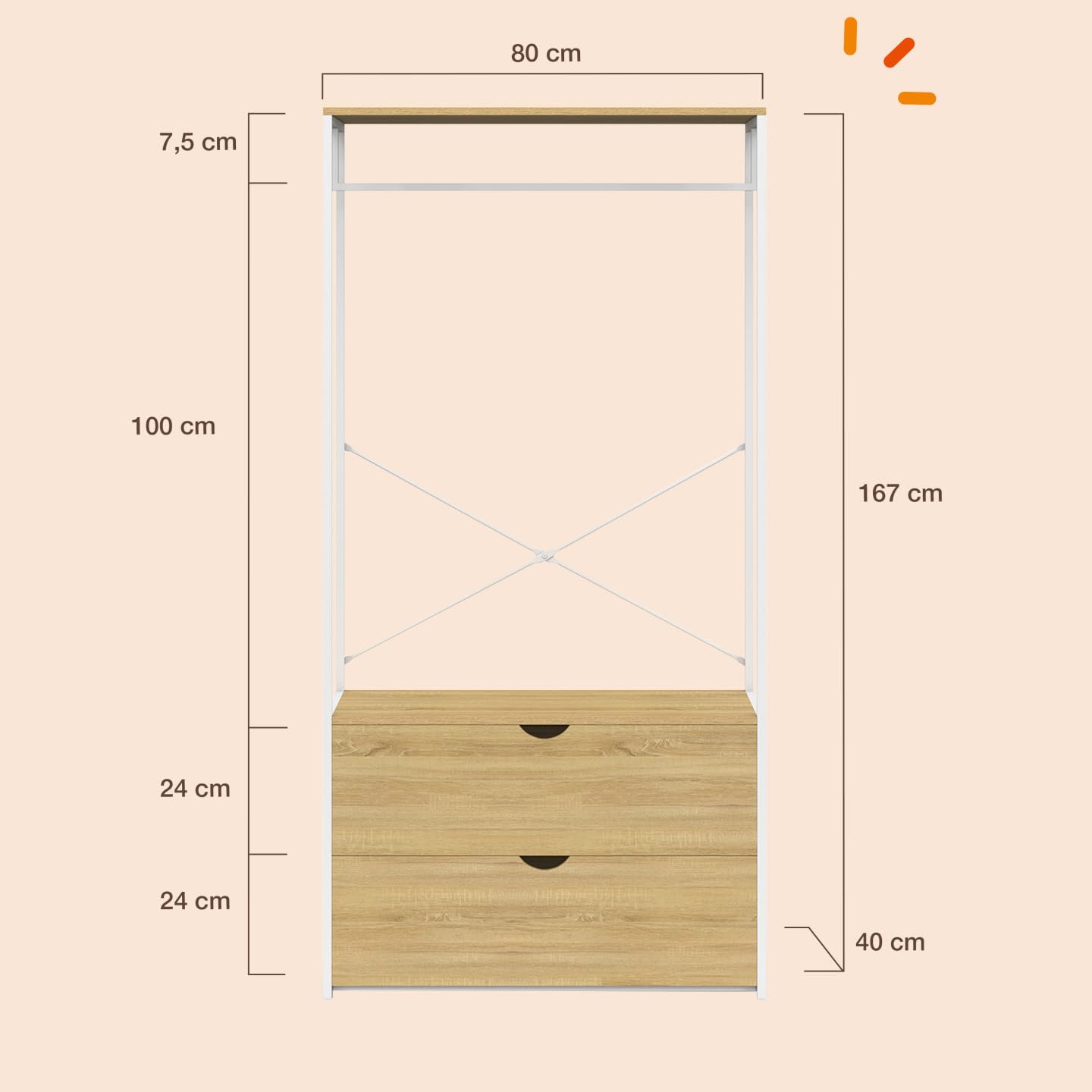 IDMarket - Dressing penderie DETROIT L.80 cm bois et métal blanc