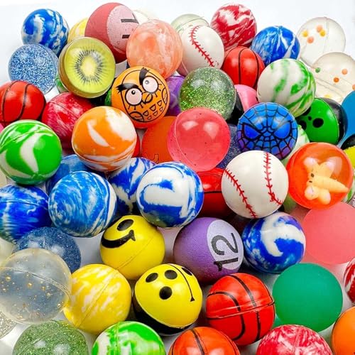 Ricofot Flummis für Kinder, 100 Stücke Flummies für Kinder, 25 mm Flummi, Wiederverwendbar Flummis, Flummies Geeignet für Partys Geburtstagsüberraschungen Kinderkarneval Klassenpreise usw