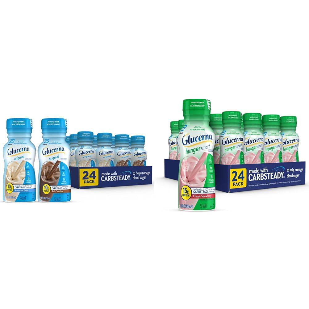 BBD: 01/Feb/2025. Glucerna & Hunger Smart Shake, Diabetic Drink, Blood Sugar Management, 15g Protein, 180 Calories, Classic Strawberry, 10-fl-oz Bottle, 24 Count