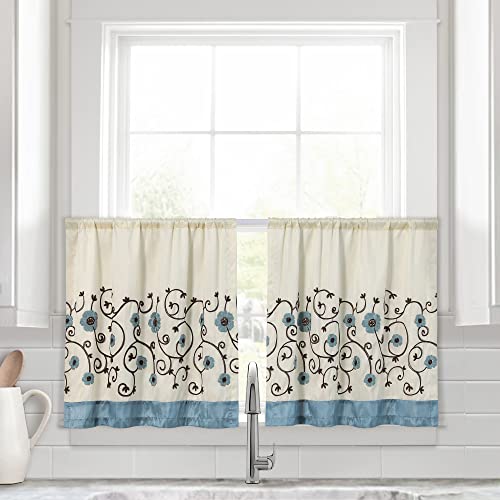 Lush Decor Royal Garden Kitchen Tier Window Curtain Panel Set, 24"W x 29"L, Blue
