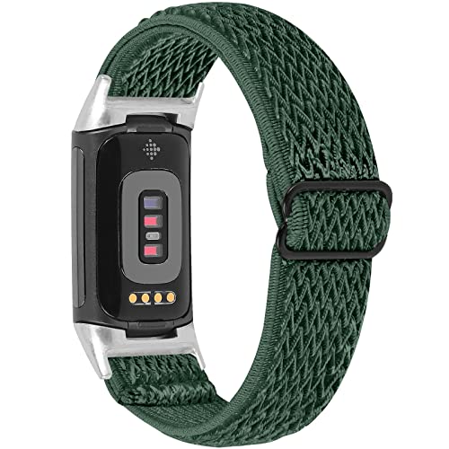 Lijinlan Nylon Band Compatible with Fitbit Charge 5 Advanced Fitness & Health Tracker, Elastic Woven Strap Stretchable Wristband Watch Bands Replacement for Charge 5 for Women Men (Navy)