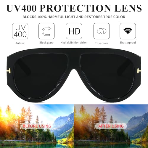 Trendy Oversized Aviator Sunglasses for Women Men Square Thick Frame Large Sun Glasses UV400 Protection3