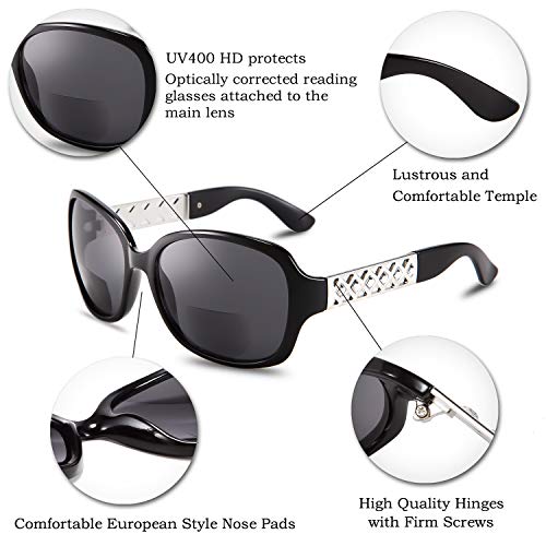 Feisedy Womens Bifocal Reading Sunglasses Jackie O Fashion Sun Readers Glasses B2513 #TOP2