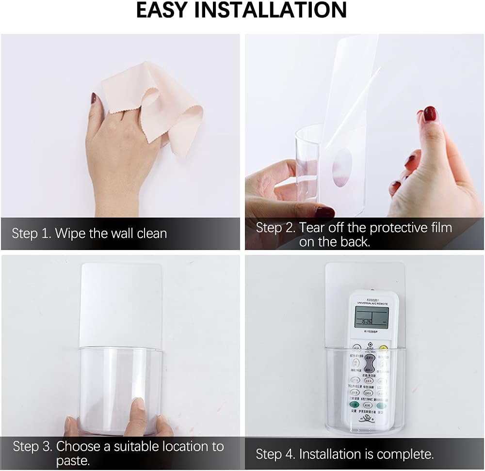 6 PCS Remote Control Holder Wall Mounted Clear Media Organizer Storage Box | Universal No Drilling Self-Adhesive Transparent Remote Holder for Bedroom, Bathroom, Living Room, Kitchen