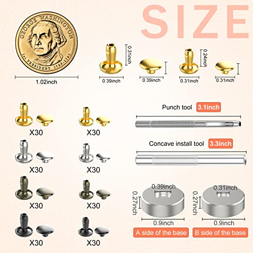 Alritz SEWING-KIT-005 240 Sets Leather Rivets, Double Cap Rivets Tubular 4 Colors 2 Big Sizes Metal Studs thumb #4