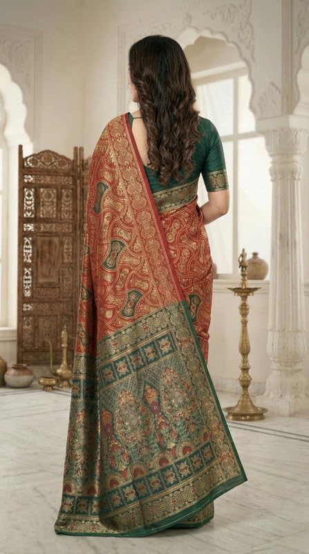 Image of C J Enterprise Women's Pure Soft Silk Saree With Blouse Piece For Wedding (Damru-Patola)