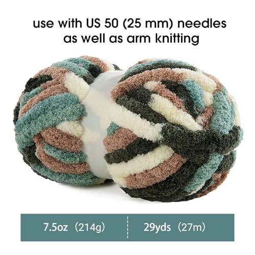 Image of MABOZOO Tie Dye Chunky Yarn for Crocheting 8 Pack,Fluffy Jumbo Chenille Yarn,Soft Plush Yarn Bulky,Giant Thick Fuzzy Yarn for Hand Knitting or Arm Knitting,Green Multi (26 yds,8 oz Each Skein)