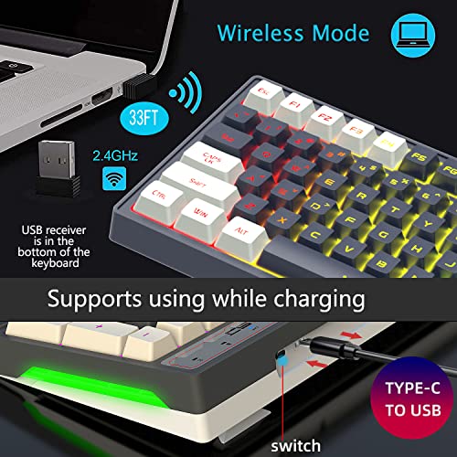 Felicon Wireless Gaming Keyboard 2.4G Rechargeable Rgb Backlit Mechanical Feel Multimedia 96 Key With Number Pad Double-Shot Keycap Anti-Ghosting Ergonomic Waterproof For Mac Pc Xbox Ps4 Gamer Typists #TOP5
